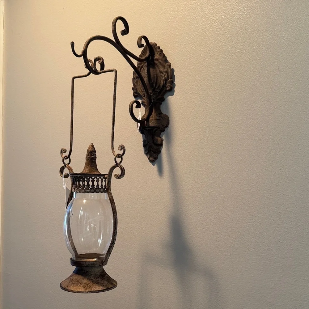 Rustic Brown Lantern Wall hanging lantern Accent  NWT